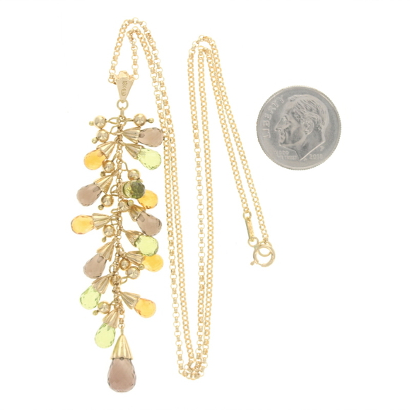 Yellow Gold Smoky Quartz Peridot Citrine Necklace 16 3/4" 18k Briolette 11.20ctw - Picture 5 of 7